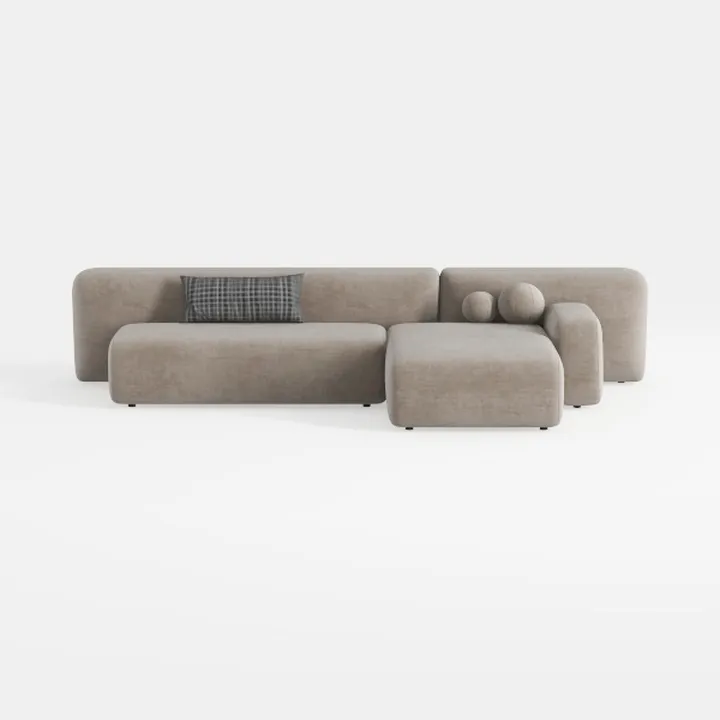 Minimalist Fabric L Shape Sectional Sofa with Decorative Pillows 3D Model