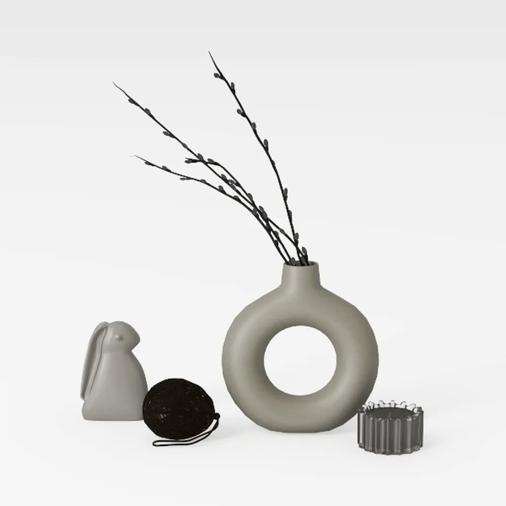 Imitation Ceramic Pure White Vase Decorative Vasen Single Branch Flower Arranging Ornament Donut Design Flowerpot Table Decor