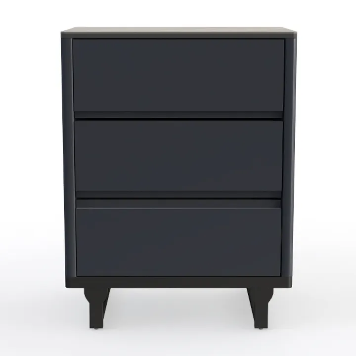 Minimalist Black Solid Wood 3 Drawer Nightstand 3D Model