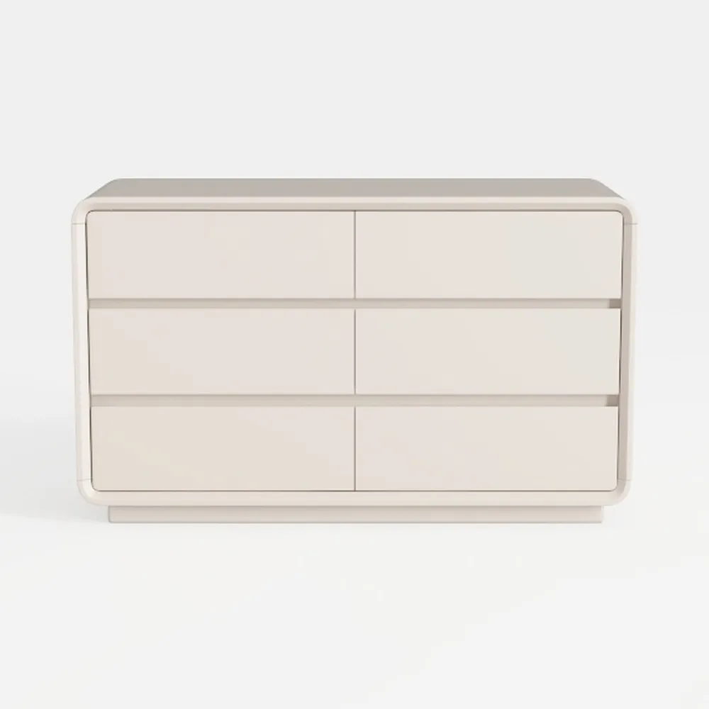 Fluted White Dresser for Bedroom, 6 Drawer Dresser