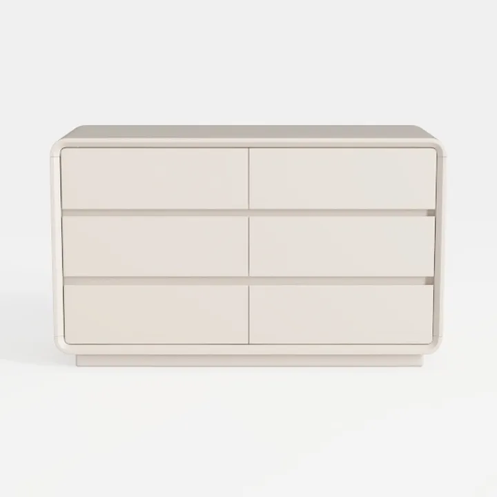 Fluted White Dresser for Bedroom, 6 Drawer Dresser