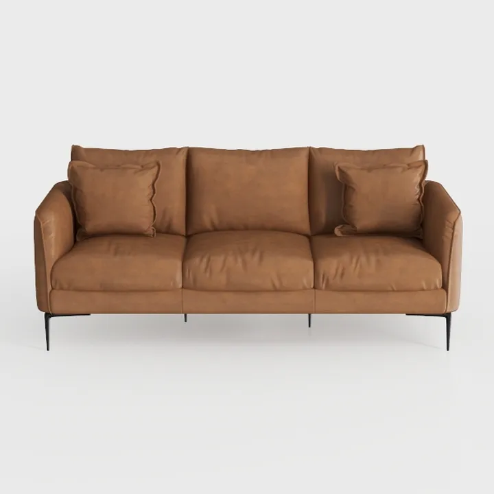Modern Brown Leather 3 Seater Sofa With Black Metal Legs 3D Model