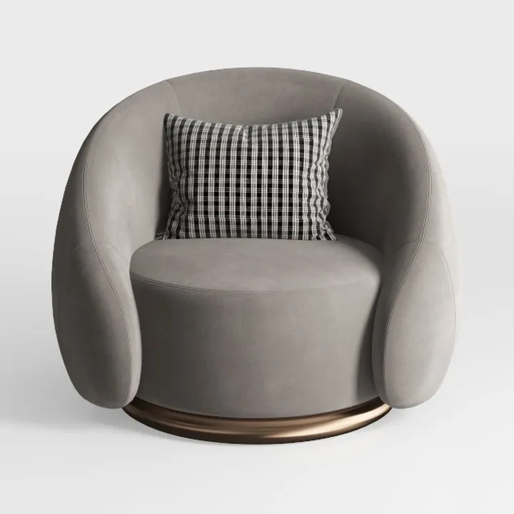 Minimalist Grey Fabric Upholstered Swivel Armchair with Decorative Pillow 3D Model