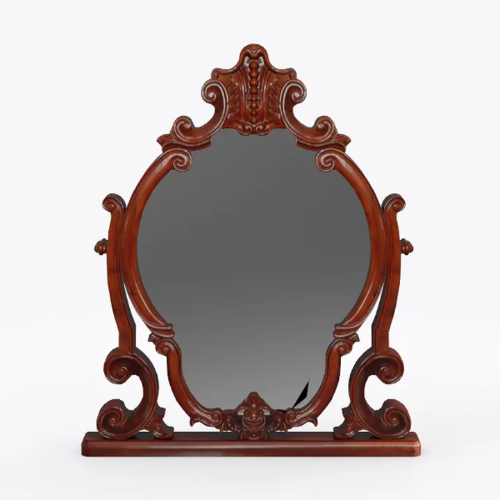 Vintage Carved Walnut Wood Tabletop Vanity Mirror 3D Model