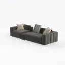 Modern Dark Velvet Tufted Modular Sectional Sofa with Throw Pillows 3D Model Left 45 Degree View