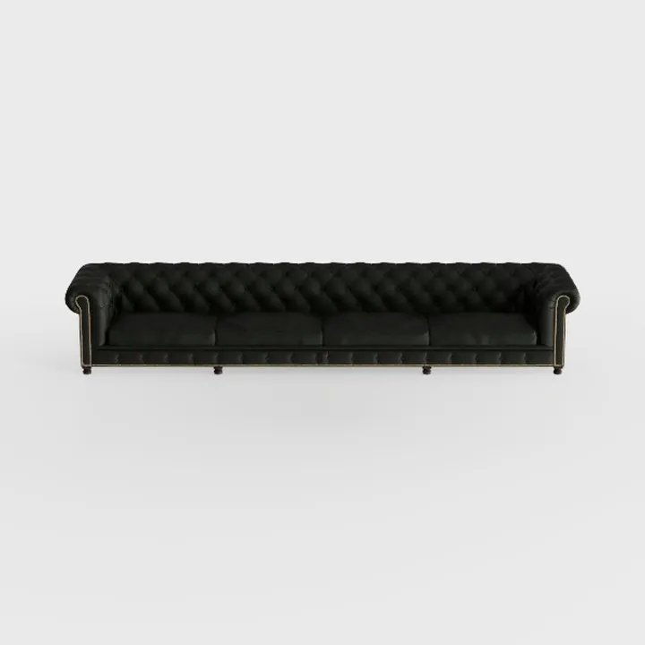 Vintage Black Leather Tufted Extra Long Chesterfield Sofa 3D Model