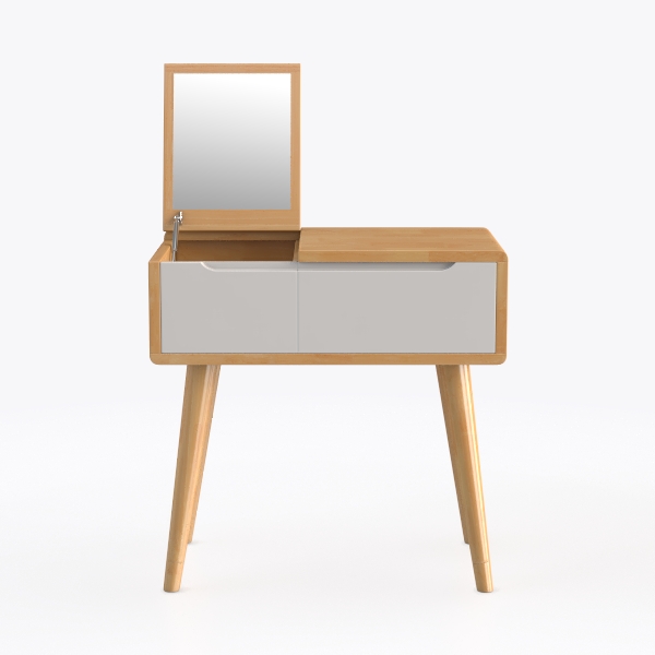 2-Piece Natural Oak 100% Solid Wood Makeup Vanity 