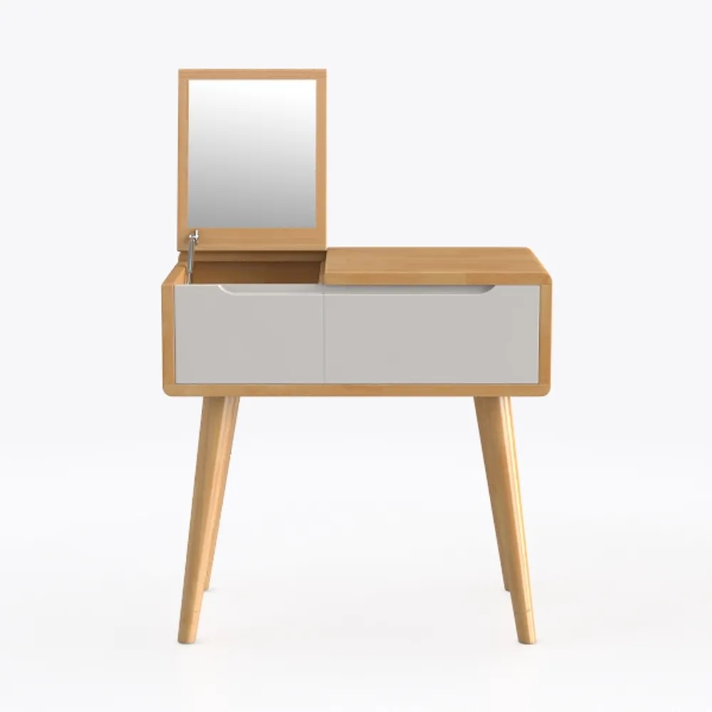 2-Piece Natural Oak 100% Solid Wood Makeup Vanity 