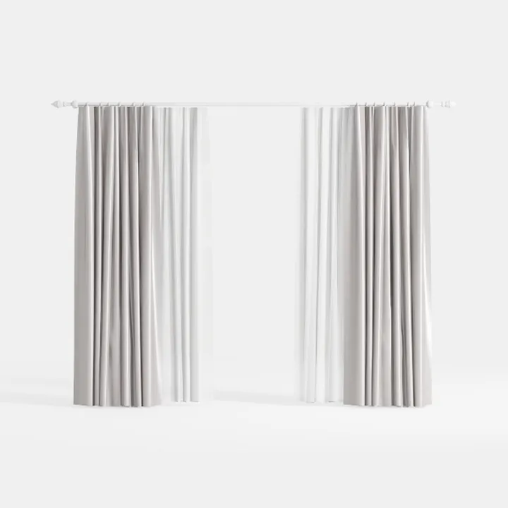 Minimalist Fabric Double Layer Curtain with Rod 3D Model