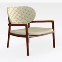 Modern Solid Wood Leather Tufted Accent Armchair 3D Model Right 45 Degree View