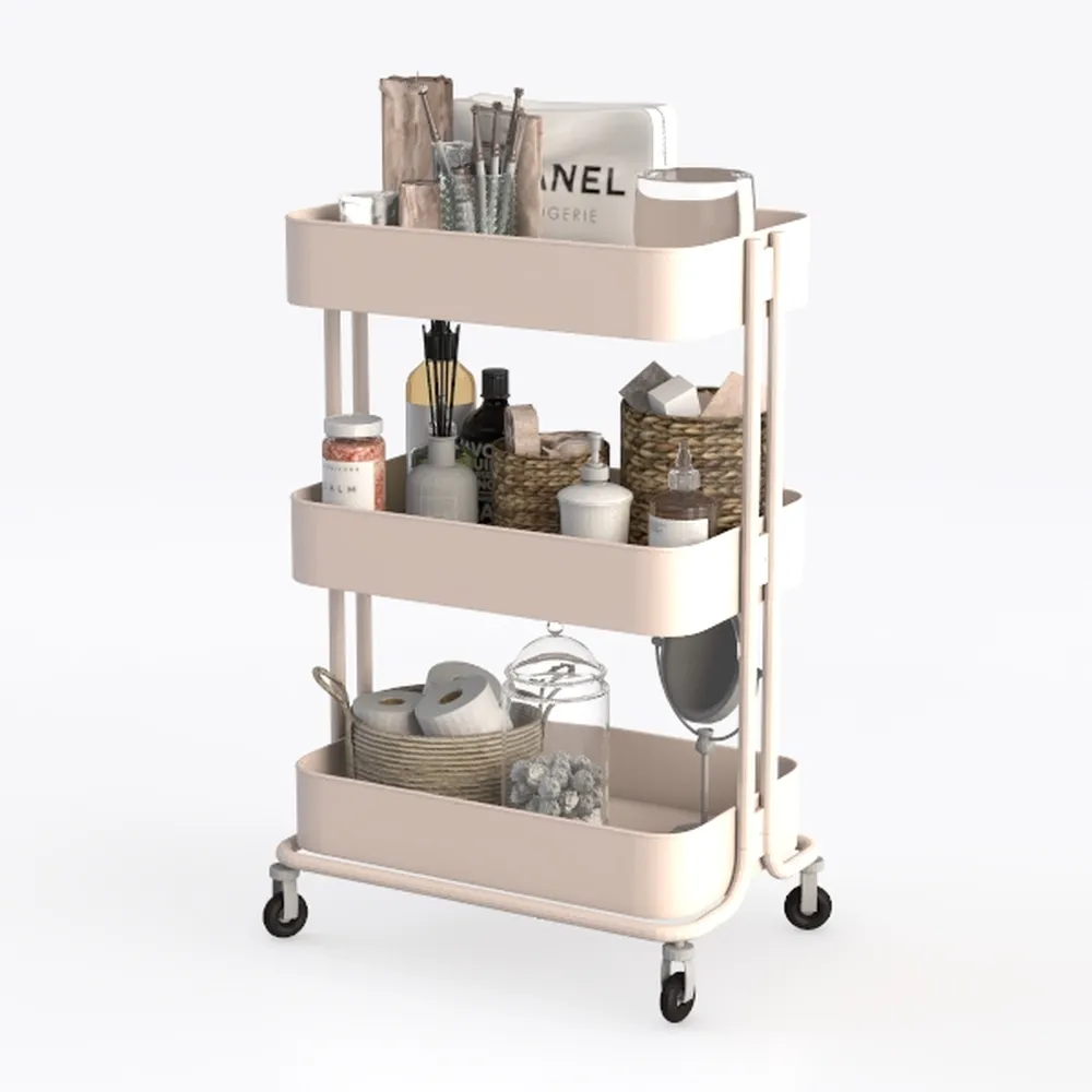 TOOLF 3-Tier Metal Rolling Cart with Wheels