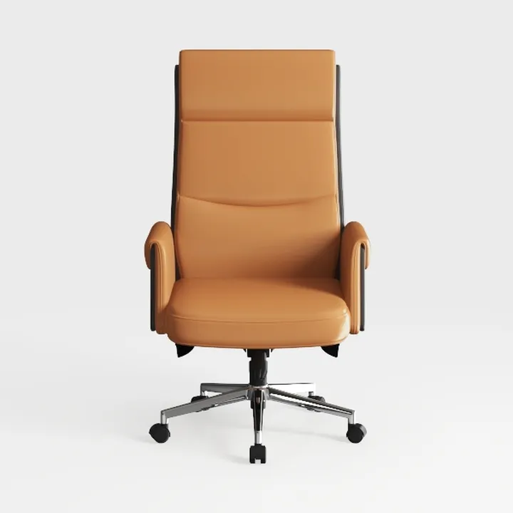 Modern Brown Leather High Back Office Chair 3D Model
