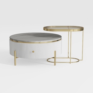 Modern Round Coffee Table with 2 Large Drawers Sto