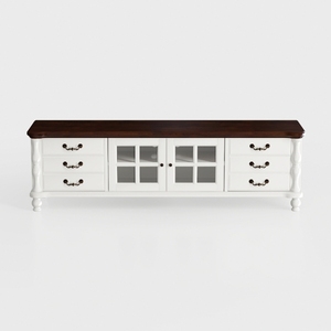 Classic Two Tone Solid Wood TV Cabinet With Glass Doors Drawers 3D Model