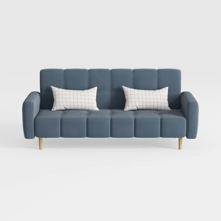 Minimalist Blue Fabric Sofa with Decorative Throw Pillows 3D Model