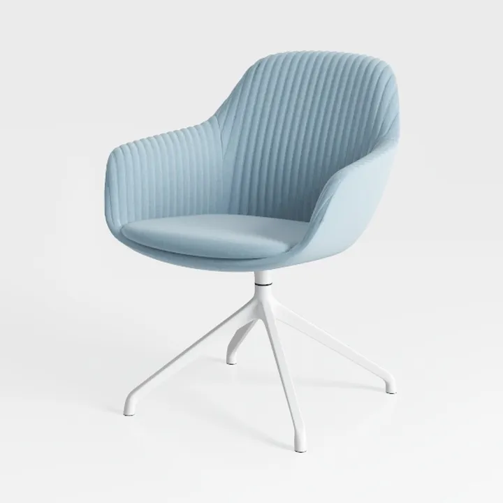 Modern Minimalist Light Blue Fabric Upholstered Swivel Armchair 3D Model