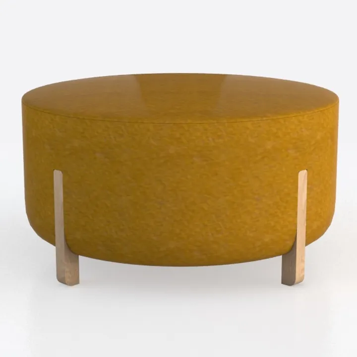 Minimalist Fabric Round Ottoman with Solid Wood Legs 3D Model