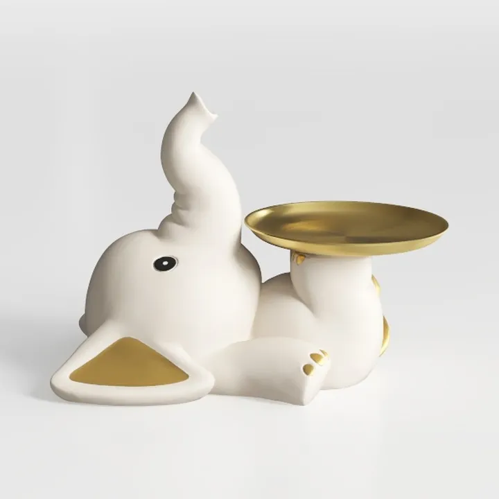 Minimalist White Gold Elephant Decorative Tray 3D Model