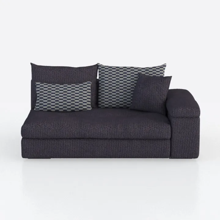 Minimalist Dark Fabric Chaise Lounge with Decorative Throw Pillows 3D Model