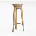 Minimalist Solid Oak Wood Bar Stool 3D Model Left 45 Degree View
