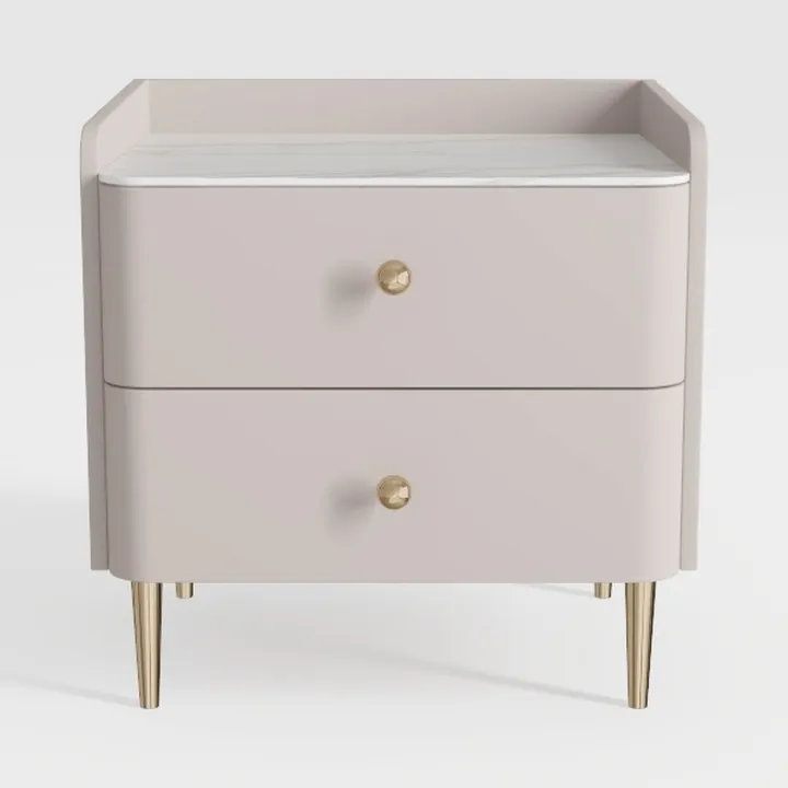 Modern Marble Top Gold Accent Two Drawer Nightstand 3D Model