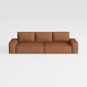 Minimalist Brown Leather 3 Seat Sofa 3D Model