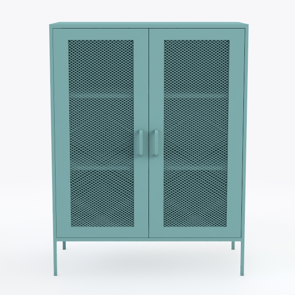Blue Metal Storage Cabinet with Doors and Shelf