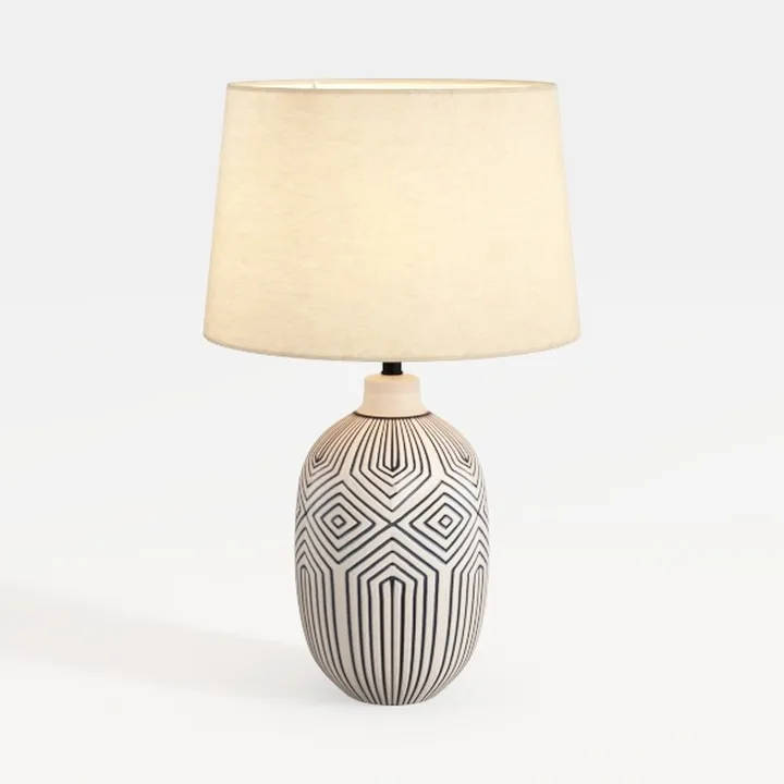 Bohemian Ceramic Table Lamp With Geometric Pattern Linen Shade 3D Model