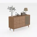 Minimalist Japandi Solid Wood Cane Dresser 3D Model Right 45 Degree View