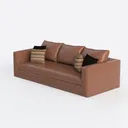 Modern Leather Three Seater Sofa with Decorative Throw Pillows 3D Model Left 45 Degree View