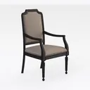 Vintage Fabric Upholstered Dark Wood Armchair 3D Model Right 45 Degree View