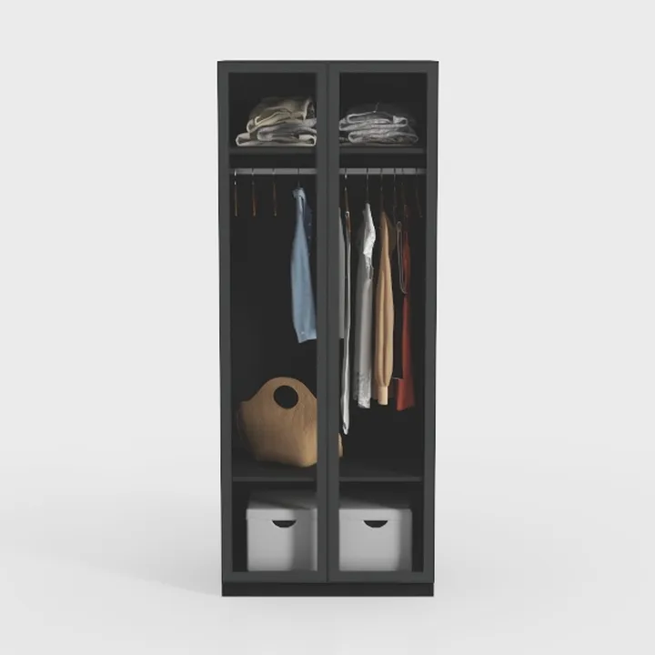 Minimalist Black Solid Wood Glass Door Wardrobe 3D Model