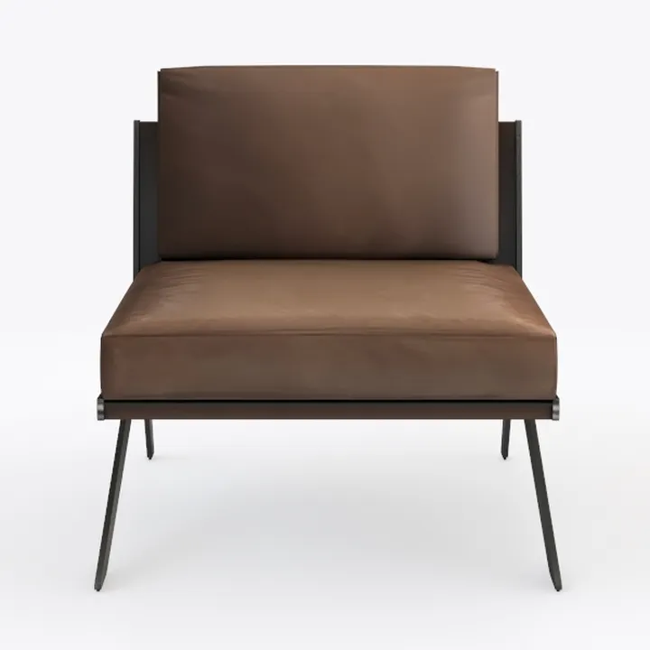 Modern Brown Leather Metal Frame Accent Chair 3D Model