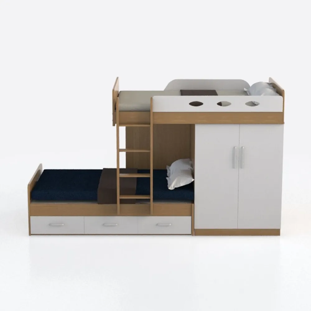 White Twin Over Full Bunk Bed With Shelves and Dra