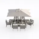 Modern Solid Wood Rattan Outdoor Dining Set with Patio Umbrella 3D Model Right 45 Degree View