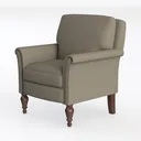 Classic Vintage Leather Upholstered Armchair with Turned Wood Legs 3D Model Left 45 Degree View