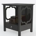 Minimalist Black Solid Wood Nightstand with Drawer Open Storage 3D Model Left 45 Degree View