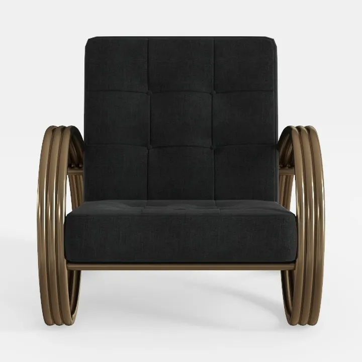 Modern Black Fabric Upholstered Brass Frame Armchair 3D Model