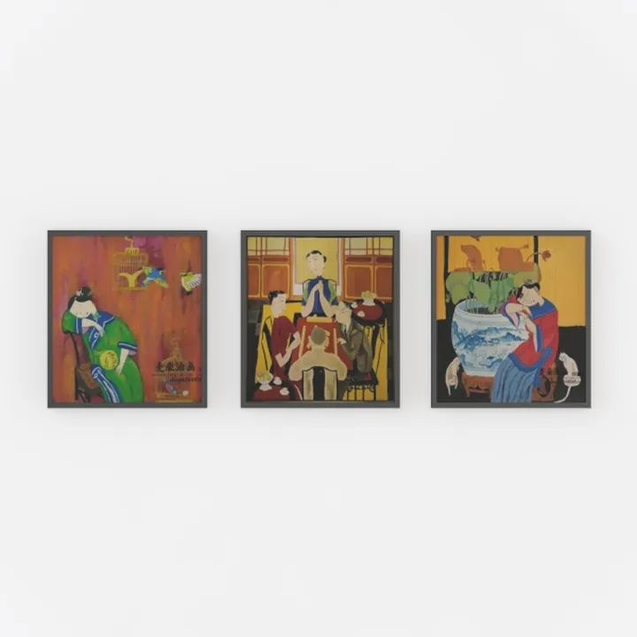 Vintage Chinese Style Framed Wall Art Paintings 3D Model