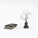 Minimalist Black Decorative Vase with Stacked Books 3D Model Left 45 Degree View