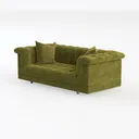Vintage Tufted Olive Velvet Sofa 3D Model Left 45 Degree View