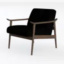 Minimalist Black Velvet Walnut Wood Armchair 3D Model Left 45 Degree View