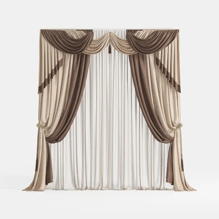 Luxury Two Tone Fabric European Style Curtain 3D Model