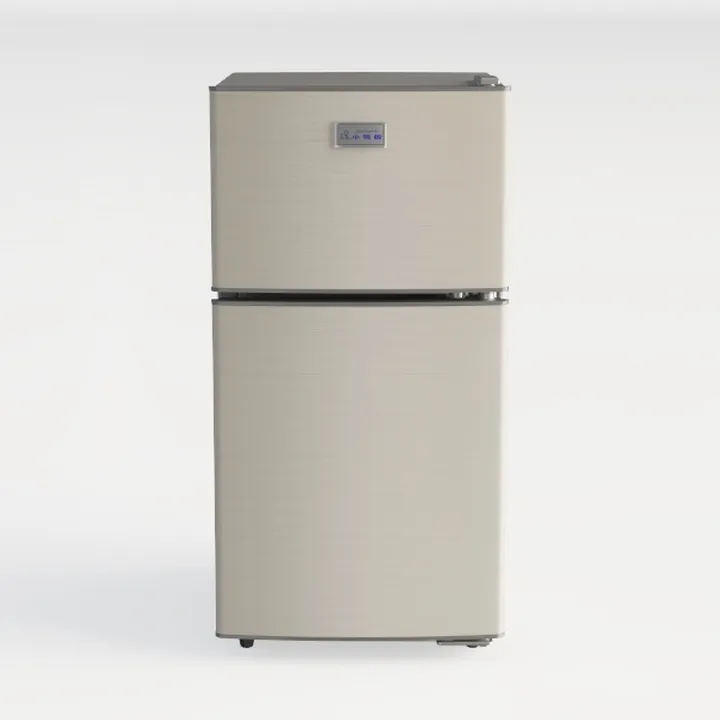 Stainless Steel Double Door Compact Refrigerator 3D Model