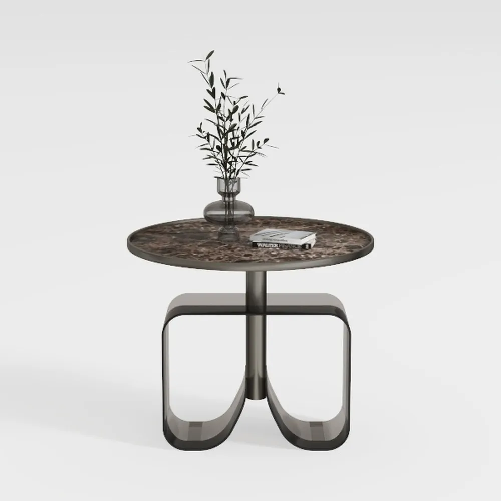 Benjara Tempered Glass Top End Table with O Wooden