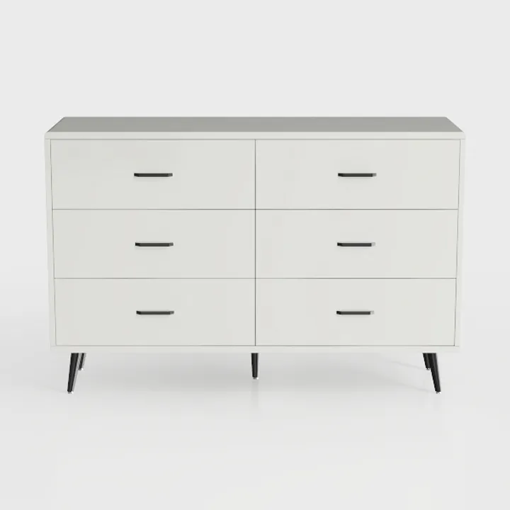 Modern Minimalist White Solid Wood 6 Drawer Dresser 3D Model