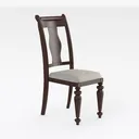 Vintage Solid Wood Fabric Upholstered Dining Chair 3D Model Right 45 Degree View