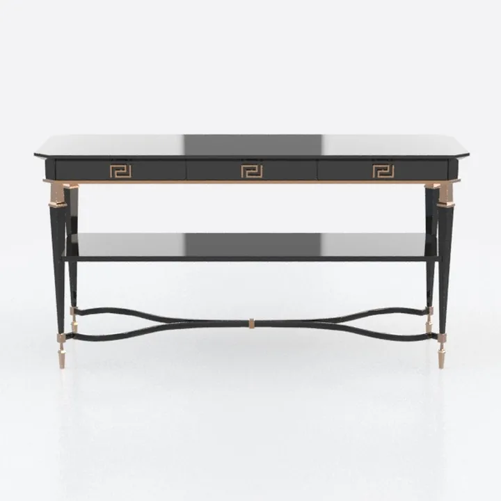 Luxury Art Deco Black Gold Console Table With Drawers Shelf 3D Model