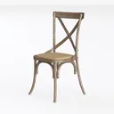 Rustic Solid Wood Rattan Cross Back Dining Chair 3D Model Left 45 Degree View