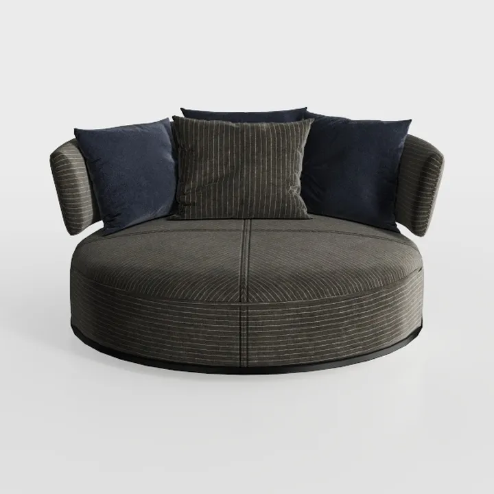 Minimalist Pinstriped Fabric Round Chaise Lounge Sofa 3D Model